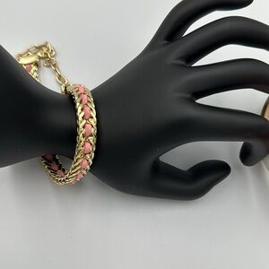 RJ Graziano Gold Tone Woven Pink Suede Leather Bracelet